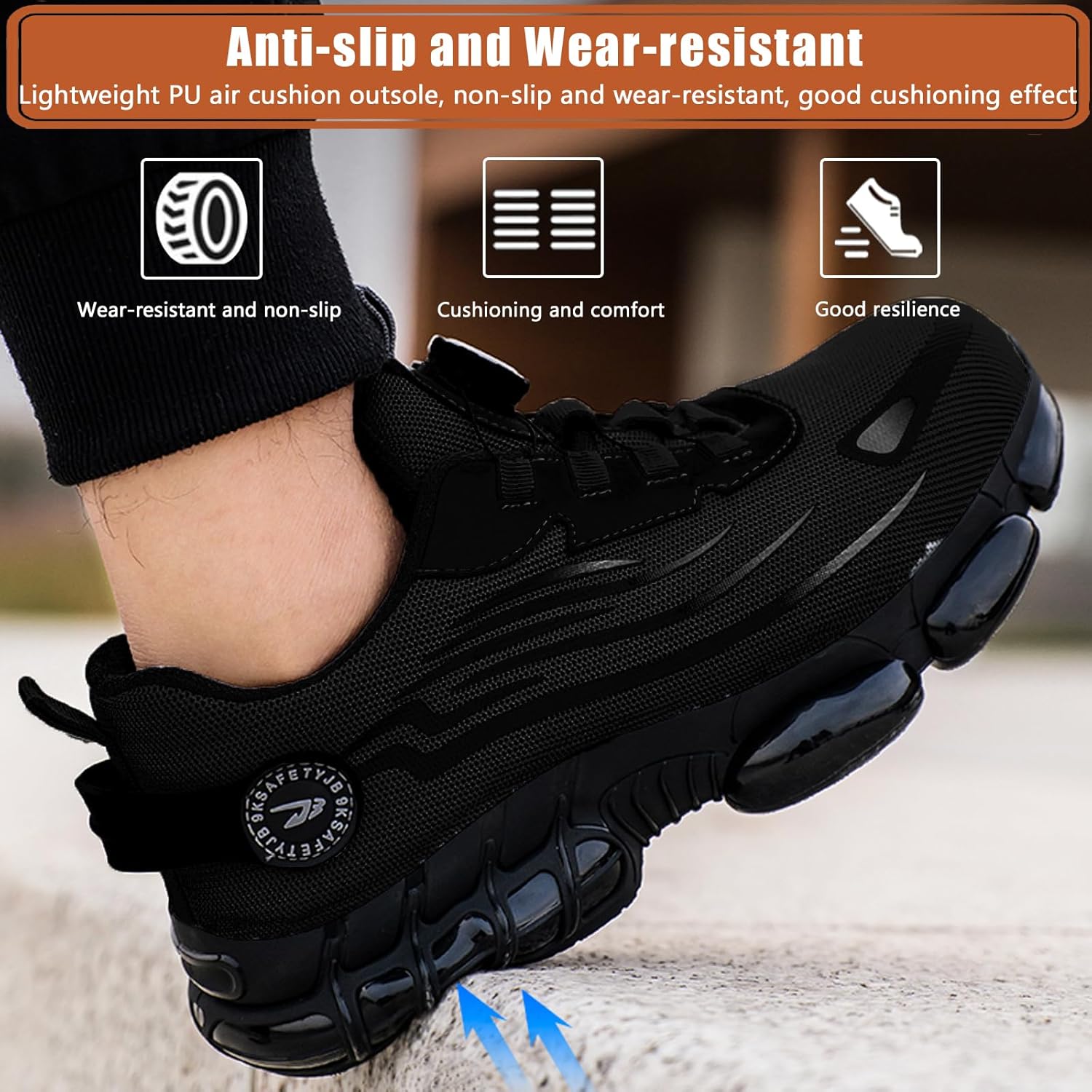 Men's Safety Sneakers Steel Toe Cap Non-Slip Work Shoes Swivel
